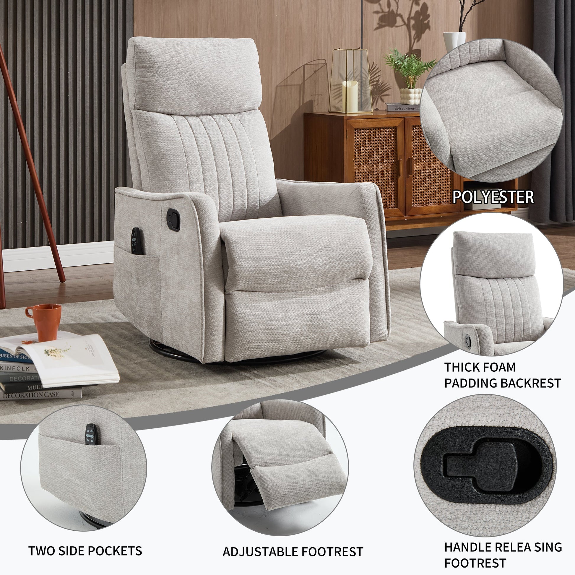Comfortmax Swivel and Rocking Recliner in light gray polyester by HouseOfZazla on Tampa Home & Garden Store