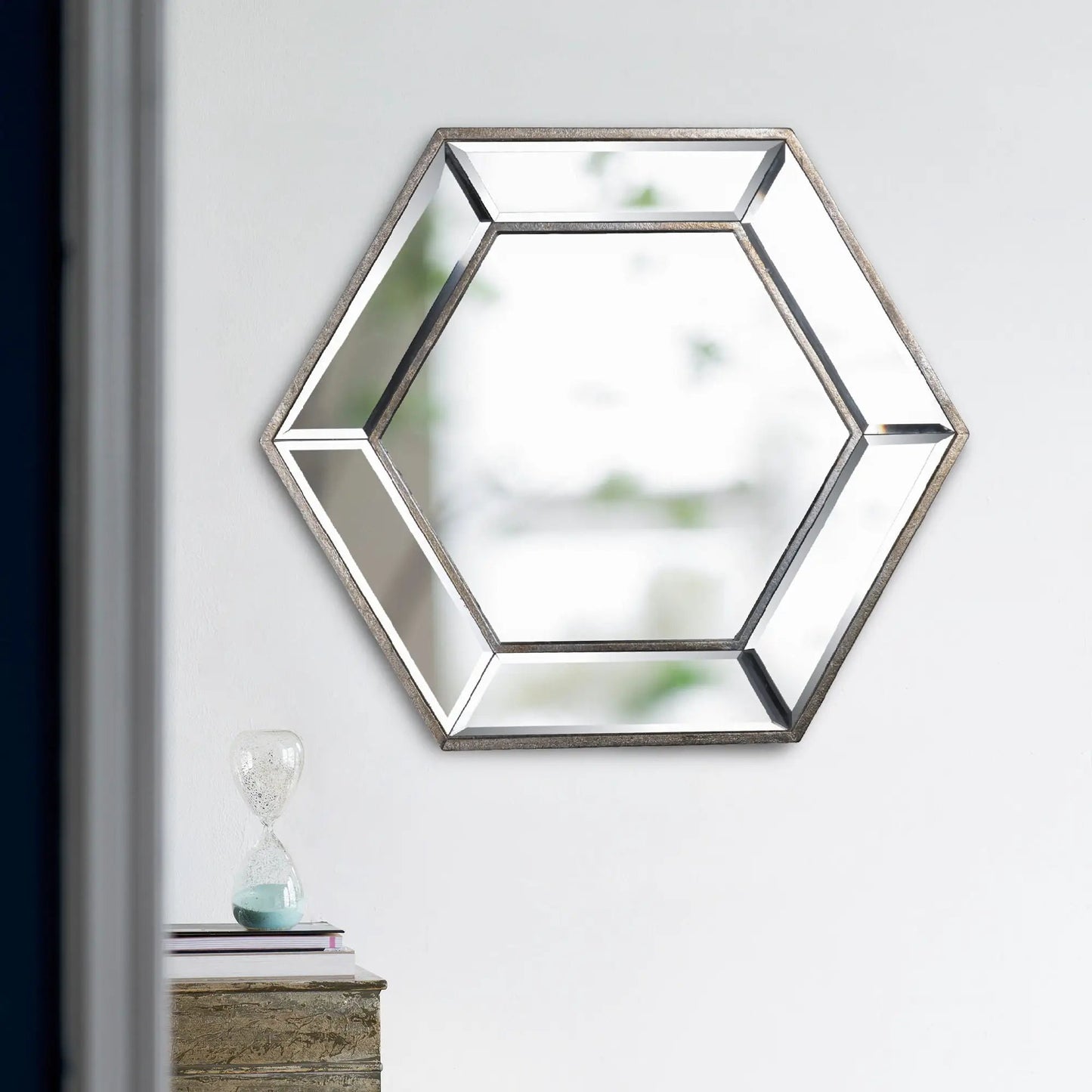 Hexagon Wall Mirror with Contemporary Glass