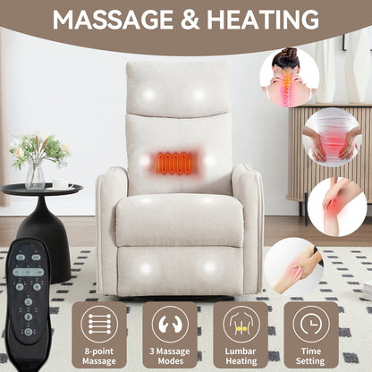 Heat Massage Manual Recliner Chair by HouseOfZazla in beige fabric with rocker and swivel on Tampa Home & Garden Store