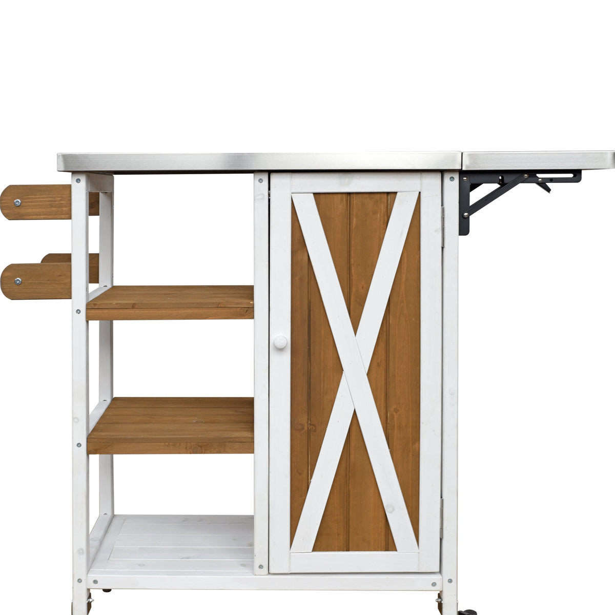 Foldable Outdoor Kitchen Island by HouseOfZazla, white frame with wood shelves on Tampa Home & Garden Store