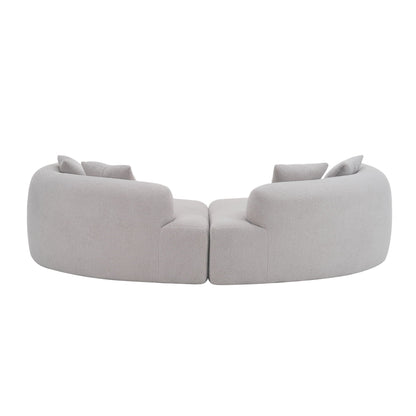 Curved 4 Seater Full Compression Sponge Sofa in light gray boucle fabric by HouseOfZazla stationary sofa on Tampa Home & Garden Store