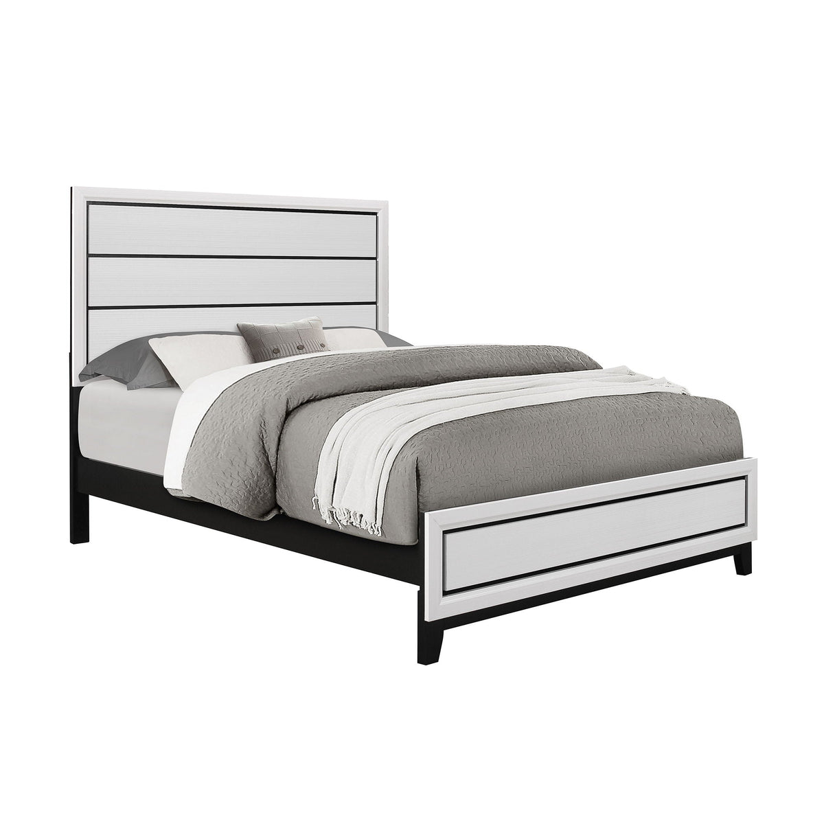 Mirage panel bed by HouseOfZazla, light gray headboard with white frame and black trim on Tampa Home & Garden Store