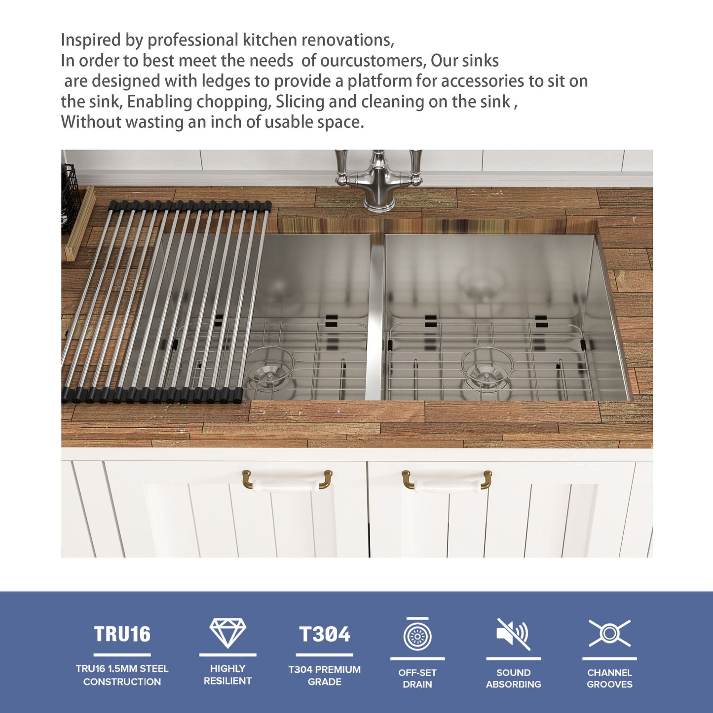 Undermount Double Bowl Sink and Brushed Nickel