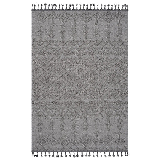 Guros traditional indoor/outdoor area rug, gray geometric lattice with fringed edges on Tampa Home & Garden Store