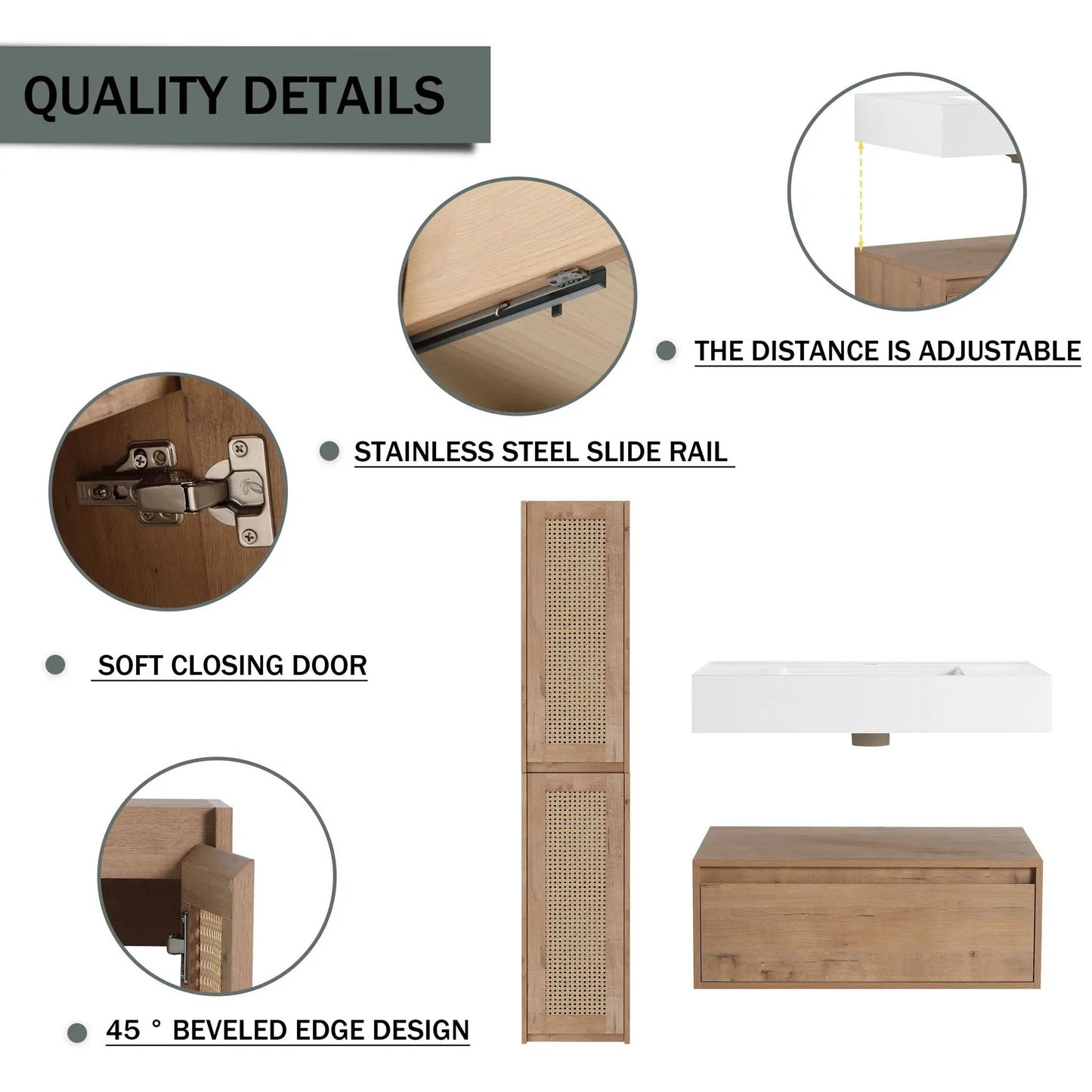 Wall Mounted Vanity With Resin Sink and Oak