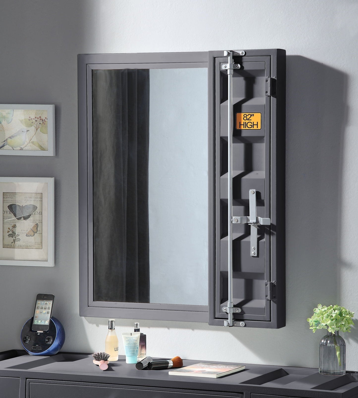 Cargo vanity mirror Clear Reflection gray metal storage trunk by HouseOfZazla on Tampa Home & Garden Store