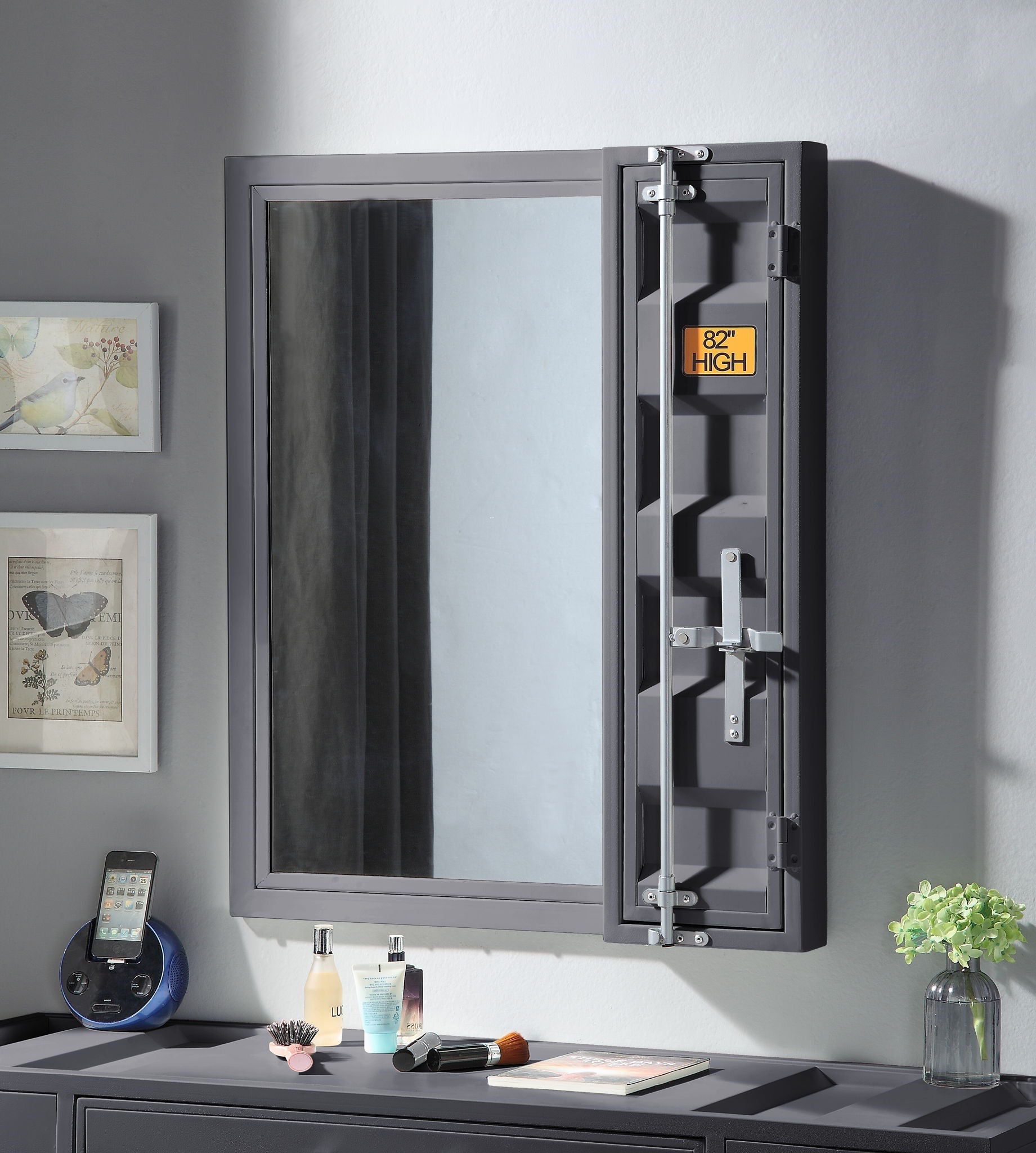 Cargo vanity mirror Clear Reflection gray metal storage trunk by HouseOfZazla on Tampa Home & Garden Store