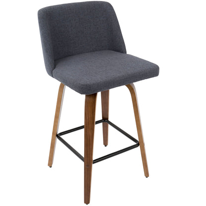Toriano counter stool set of 2 with dark grey fabric and square footrest and wooden legs on Tampa Home & Garden Store