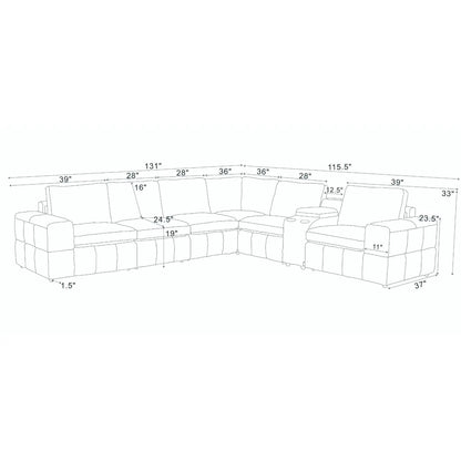 Upholstered large arms sectional with recliner seats, L-shaped layout with left chaise on Tampa Home & Garden Store