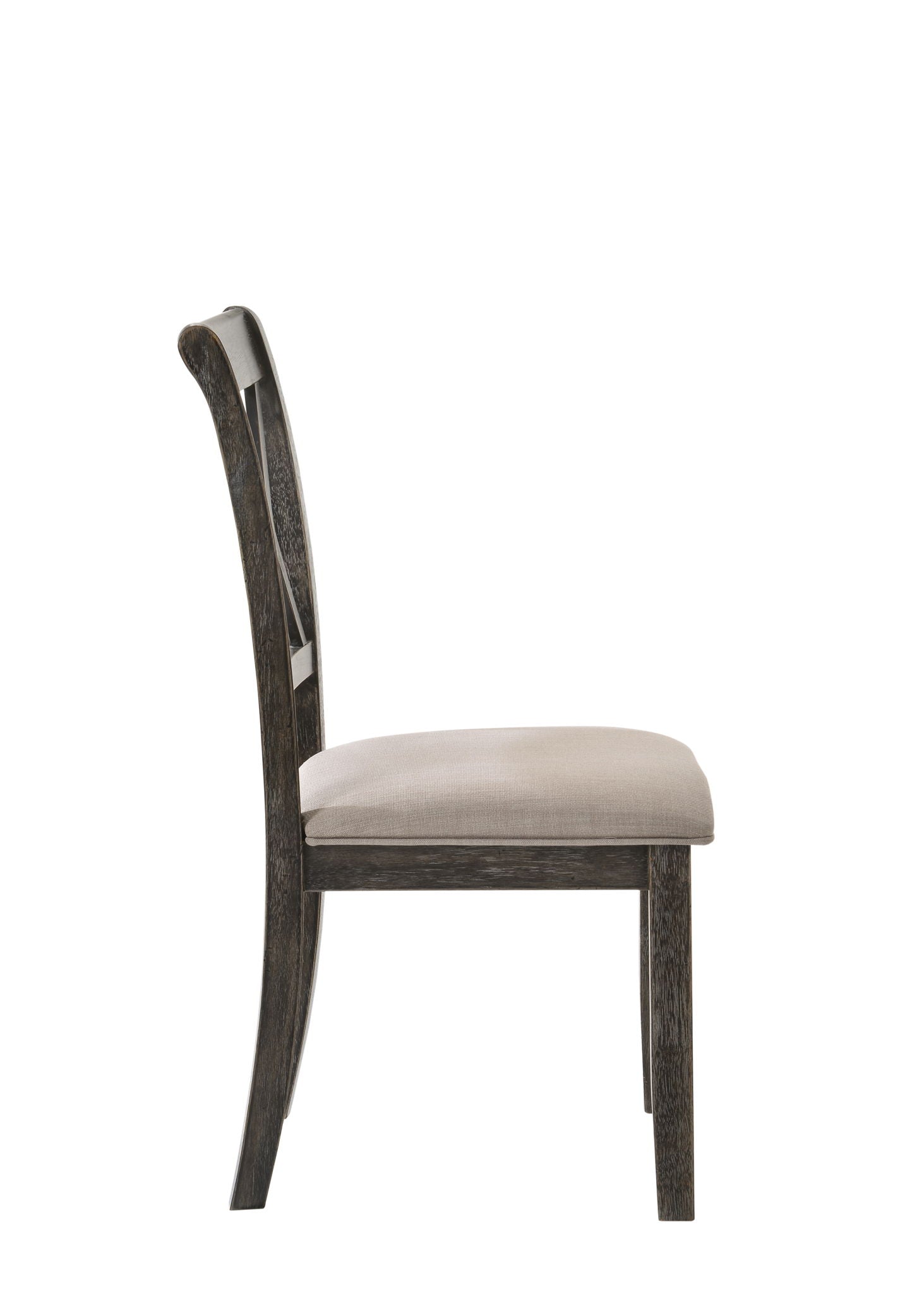Claudia II Weathered Side Chair set of 2 beige/gray upholstered seat with dark wood frame on Tampa Home & Garden Store