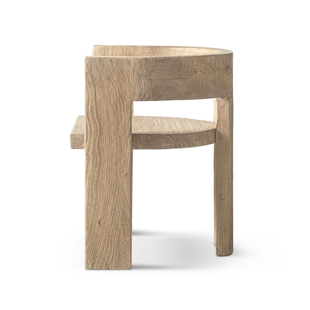 Accent curved dining chair with sculptural wood frame in a light brown finish on Tampa Home & Garden Store