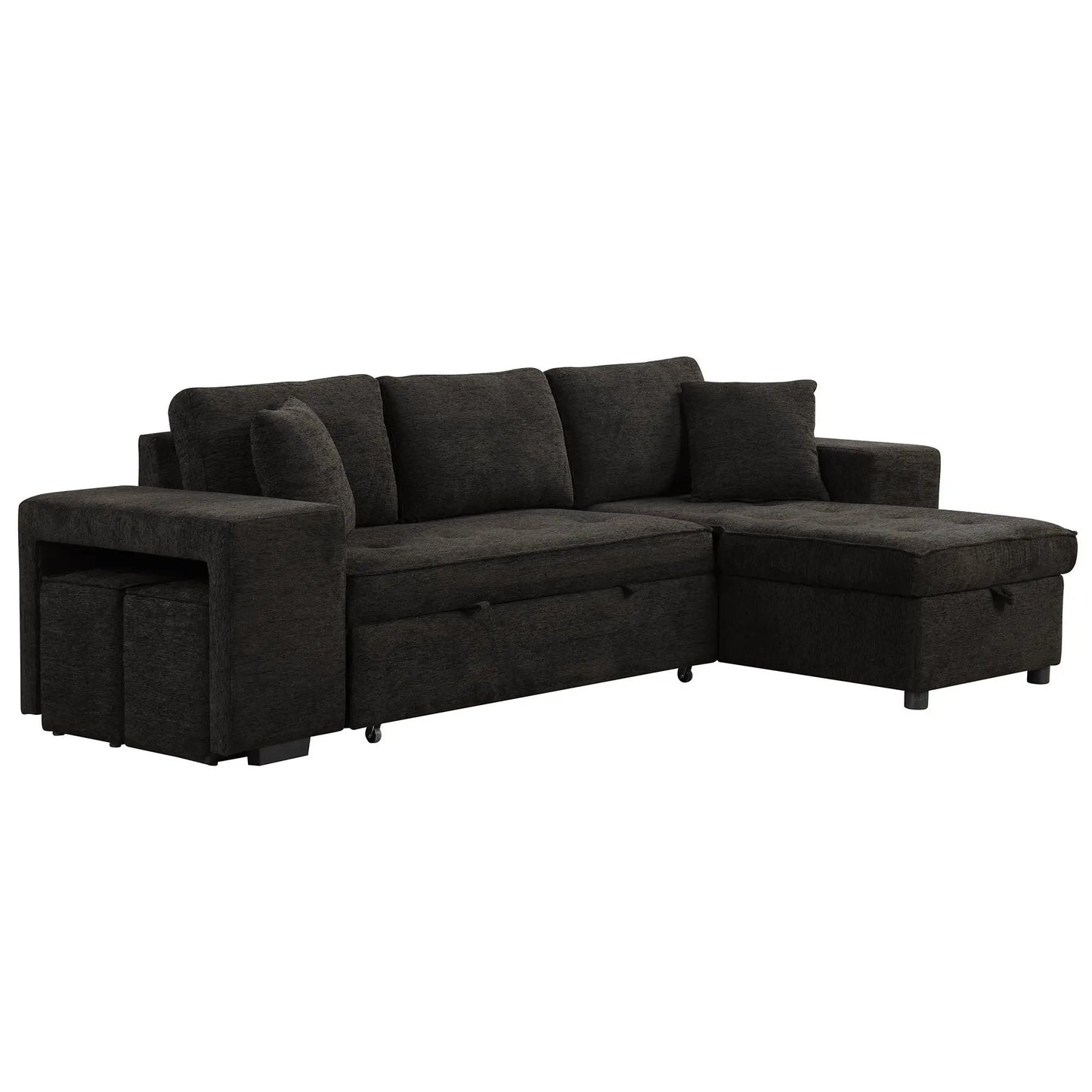 Modern L-shape sleeper sectional sofa in charcoal fabric with storage chaise on Tampa Home & Garden Store