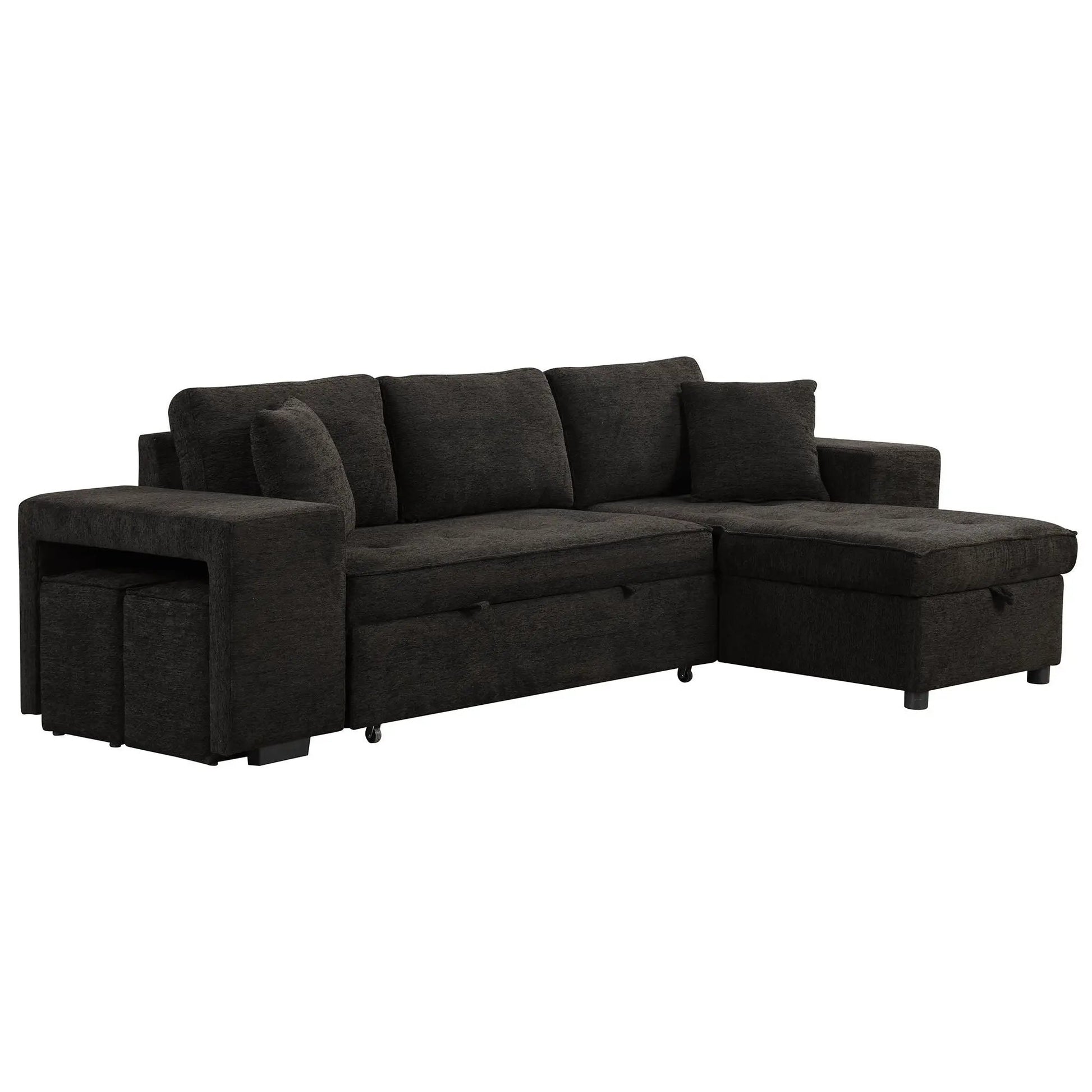 Modern L-shape sleeper sectional sofa in charcoal fabric with storage chaise on Tampa Home & Garden Store