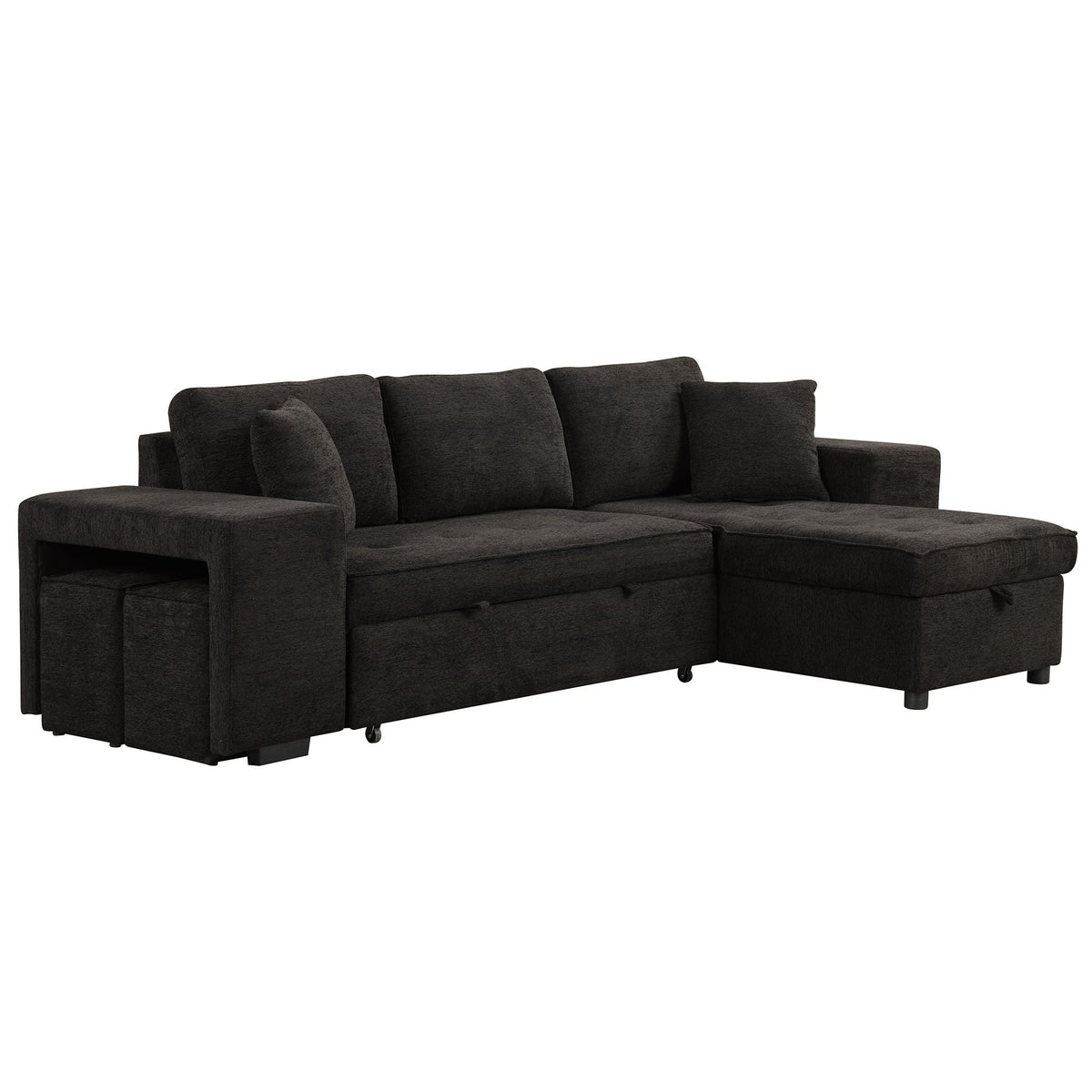 Modern L-shaped sleeper sectional sofa in dark charcoal fabric with chaise and plush cushions on Tampa Home & Garden Store