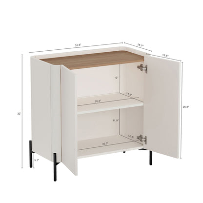 Abbey Accent Cabinet white with wood top, rounded edges, soft-close doors on Tampa Home & Garden Store