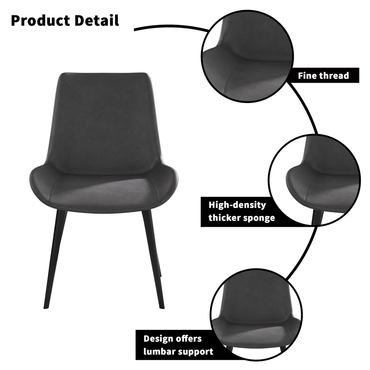 Modern dining chairs set of 2 by HouseOfZazla with black faux leather upholstery on Tampa Home & Garden Store