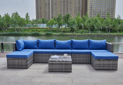 Patio Sofa With Cushions; blue wicker 2-piece outdoor set by Unique Piece Furniture on Tampa Home & Garden Store