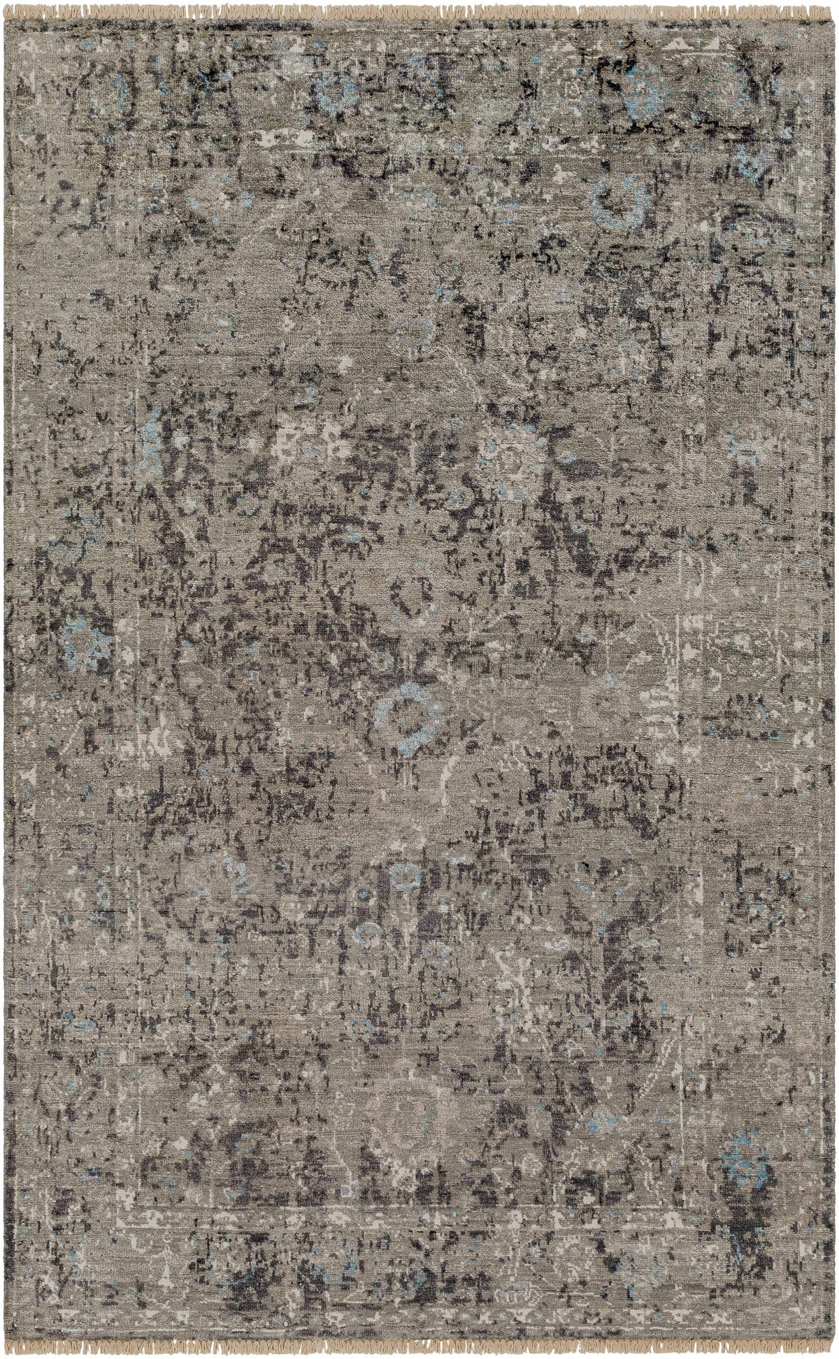 Becerril Premium Rug - gray distressed rug with blue accents by Boutique Rugs on Tampa Home & Garden Store