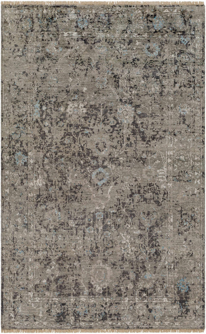 Becerril Premium Rug - gray distressed rug with blue accents by Boutique Rugs on Tampa Home & Garden Store