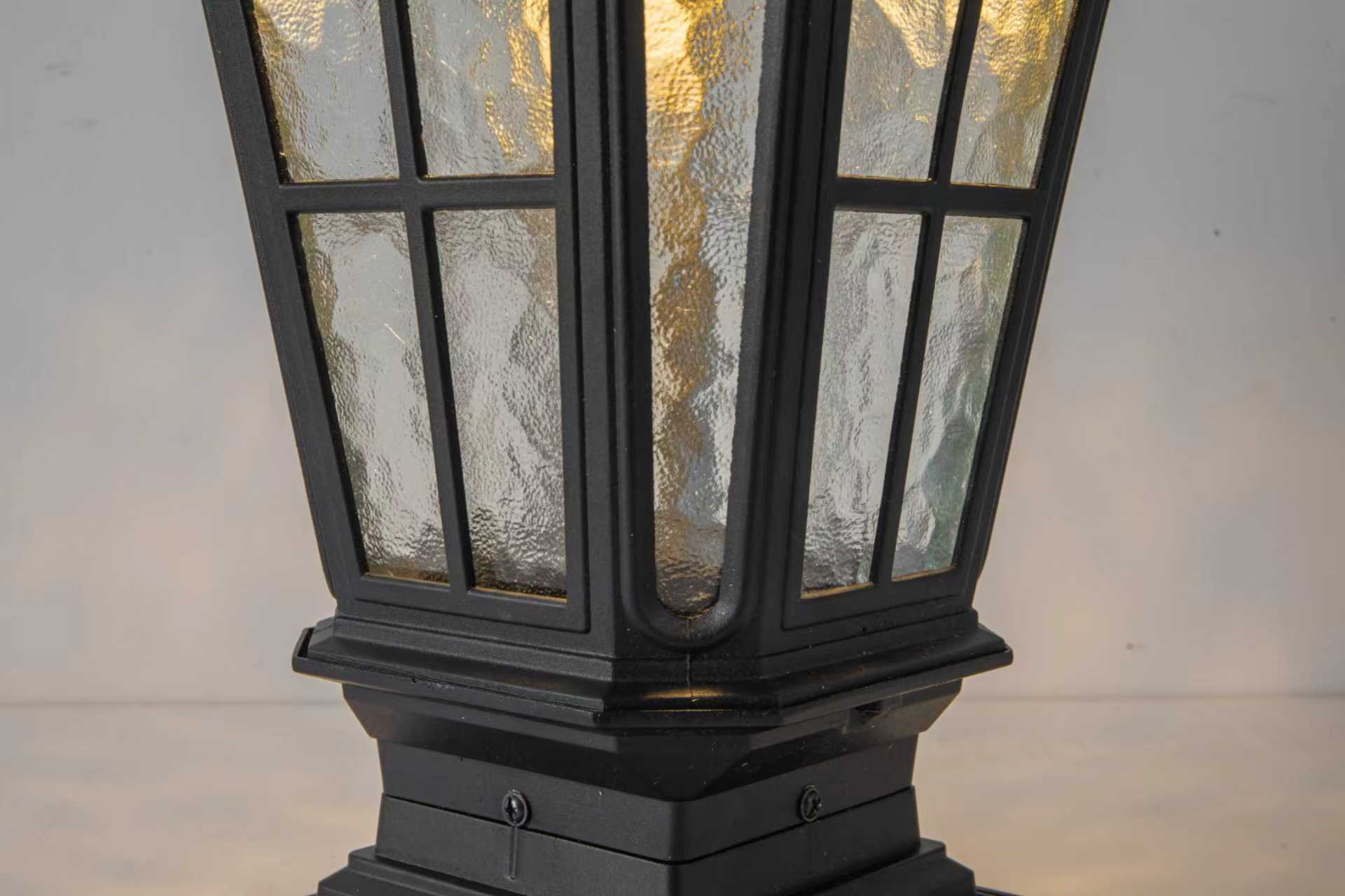 Garden post light black aluminum outdoor column with textured glass panels HouseOfZazla on Tampa Home & Garden Store