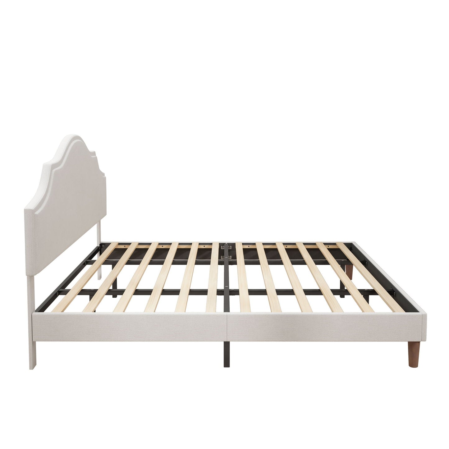 King Upholstered Platform Bed Frame in White