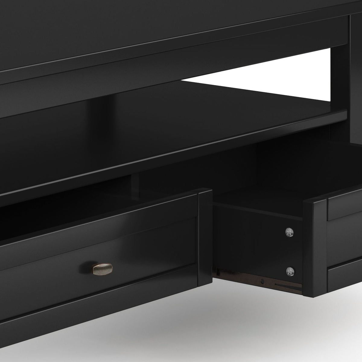 Warm shaker coffee table with drawer and shelf in black with brass knob by HouseOfZazla on Tampa Home & Garden Store