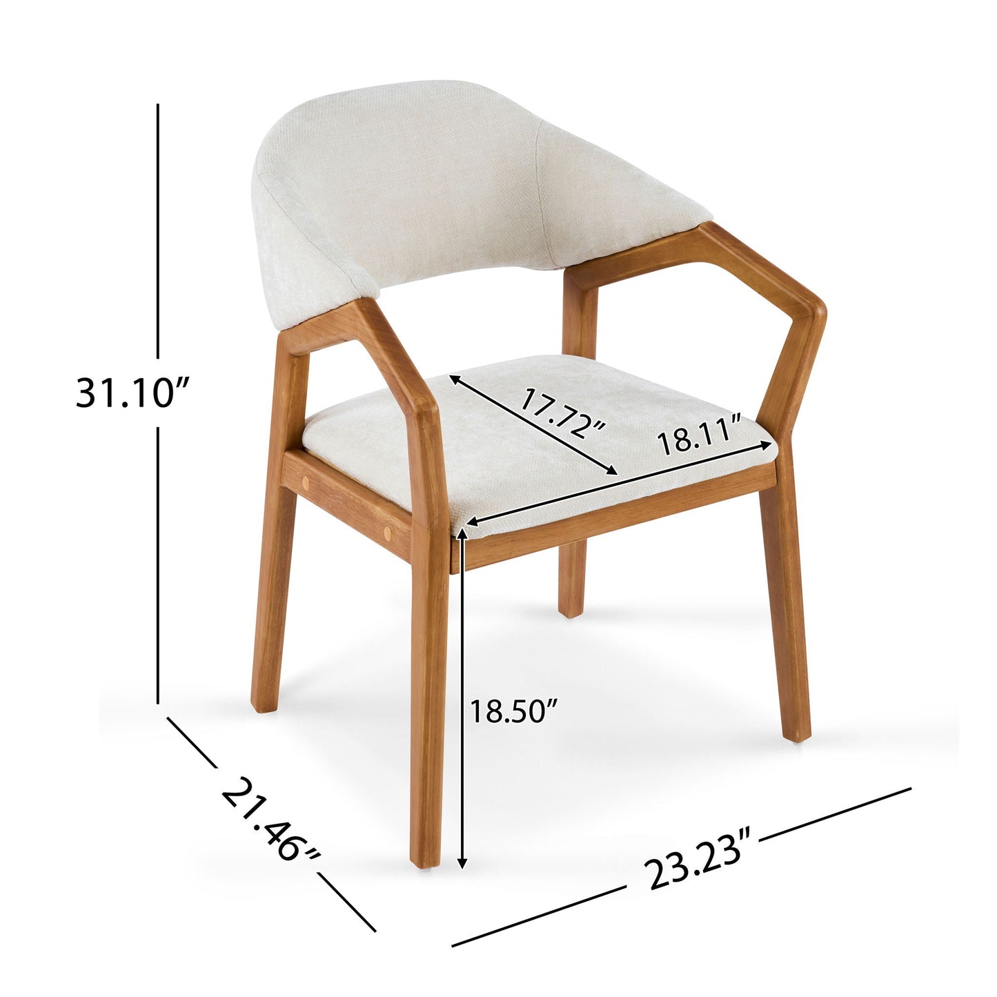 Indoor upholstered dining armchairs set of 2 beige fabric with teak wood legs on Tampa Home & Garden Store