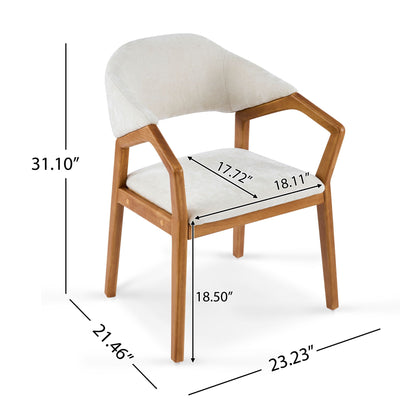 Indoor upholstered dining armchairs set of 2 beige fabric with teak wood legs on Tampa Home & Garden Store