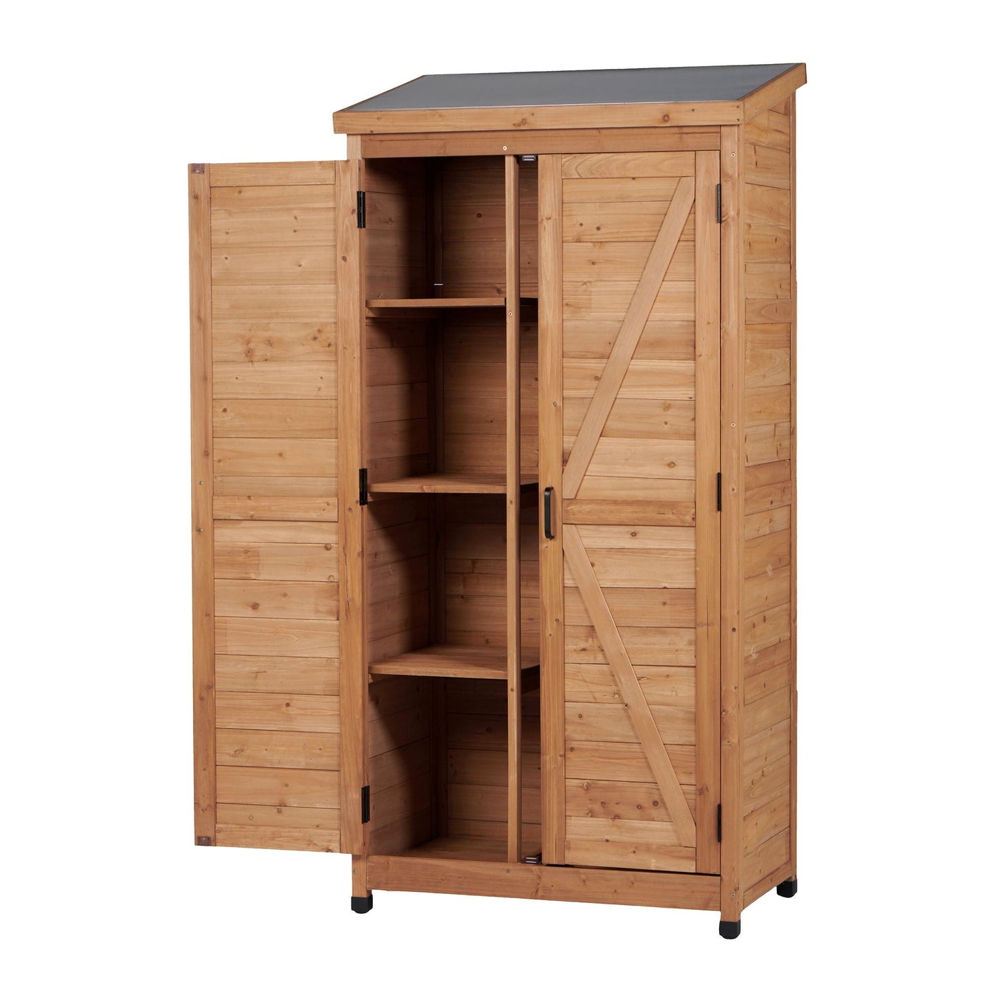 Outdoor Shed With Vertical Tool Cabinet and Shelf
