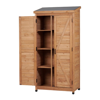 Outdoor Shed With Vertical Tool Cabinet and Shelf