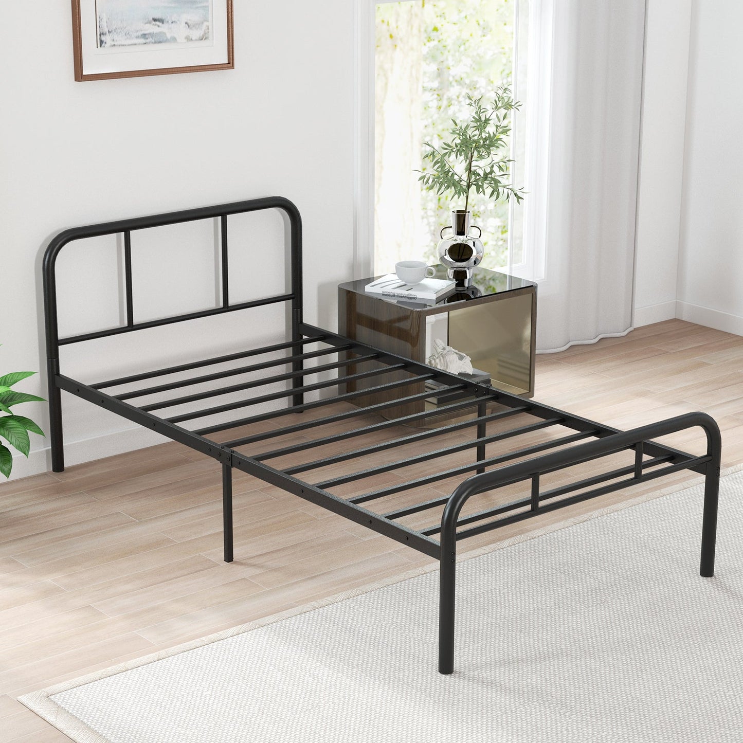 Estructura de cama de metal moderna con cabecero y piecero curvados - Tamaño individual