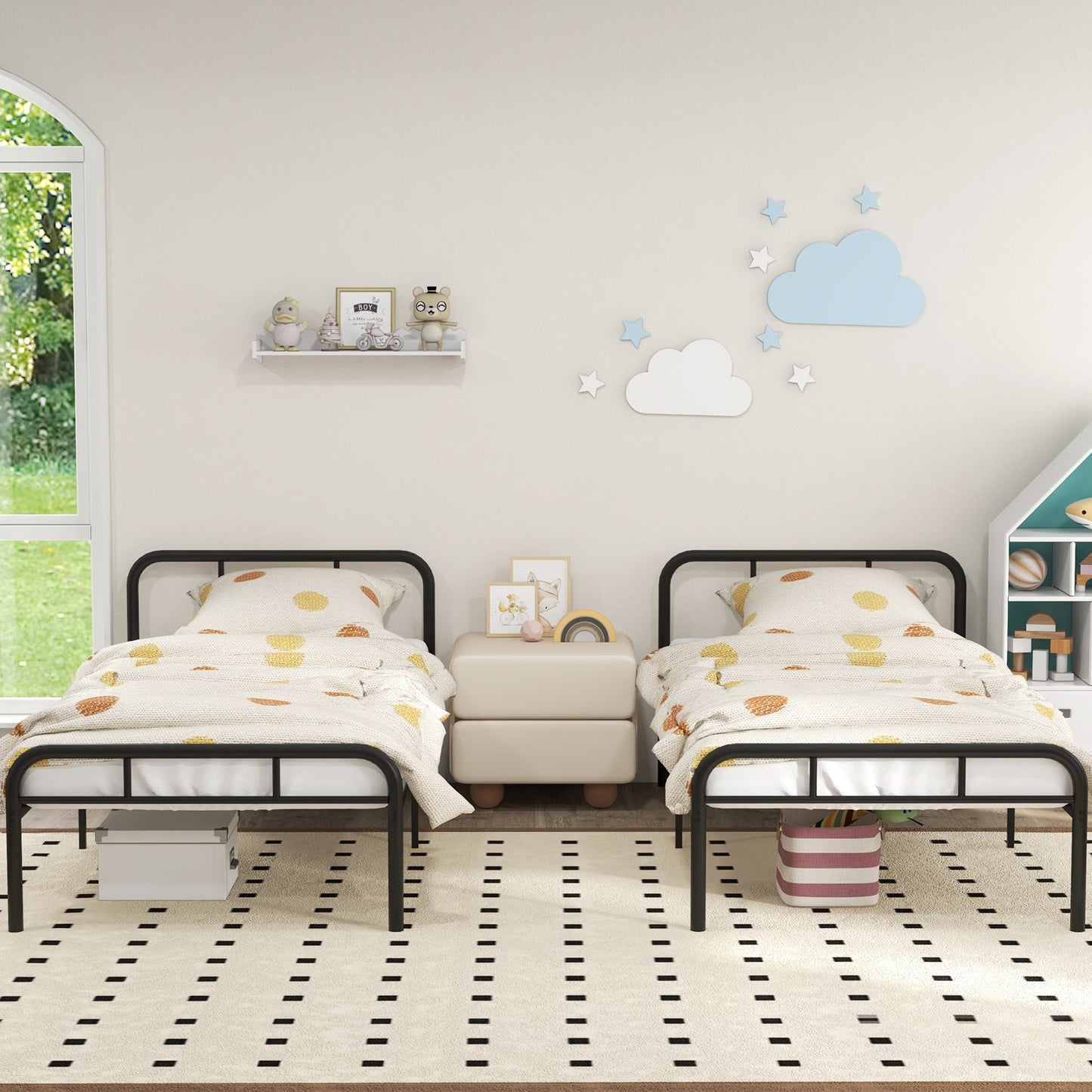 Estructura de cama de metal moderna con cabecero y piecero curvados - Tamaño individual