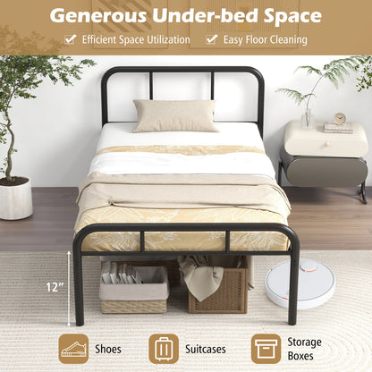Estructura de cama de metal moderna con cabecero y piecero curvados - Tamaño individual