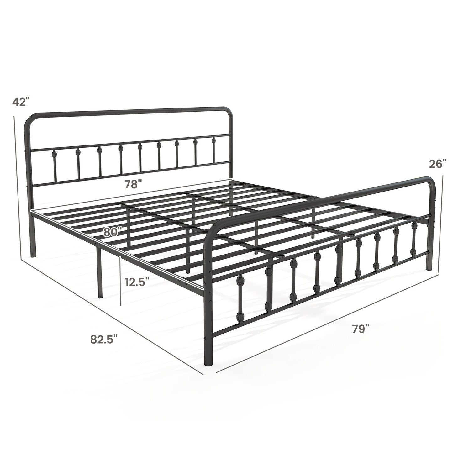 Estructura de cama con cabecero y almacenamiento bajo la cama, color negro, tamaño King