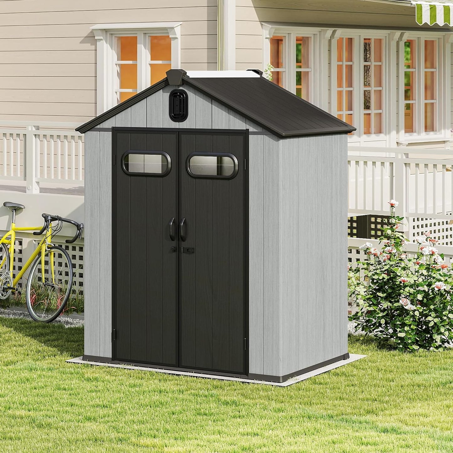 Outdoor Resin And Glass Storage Shed For Patio