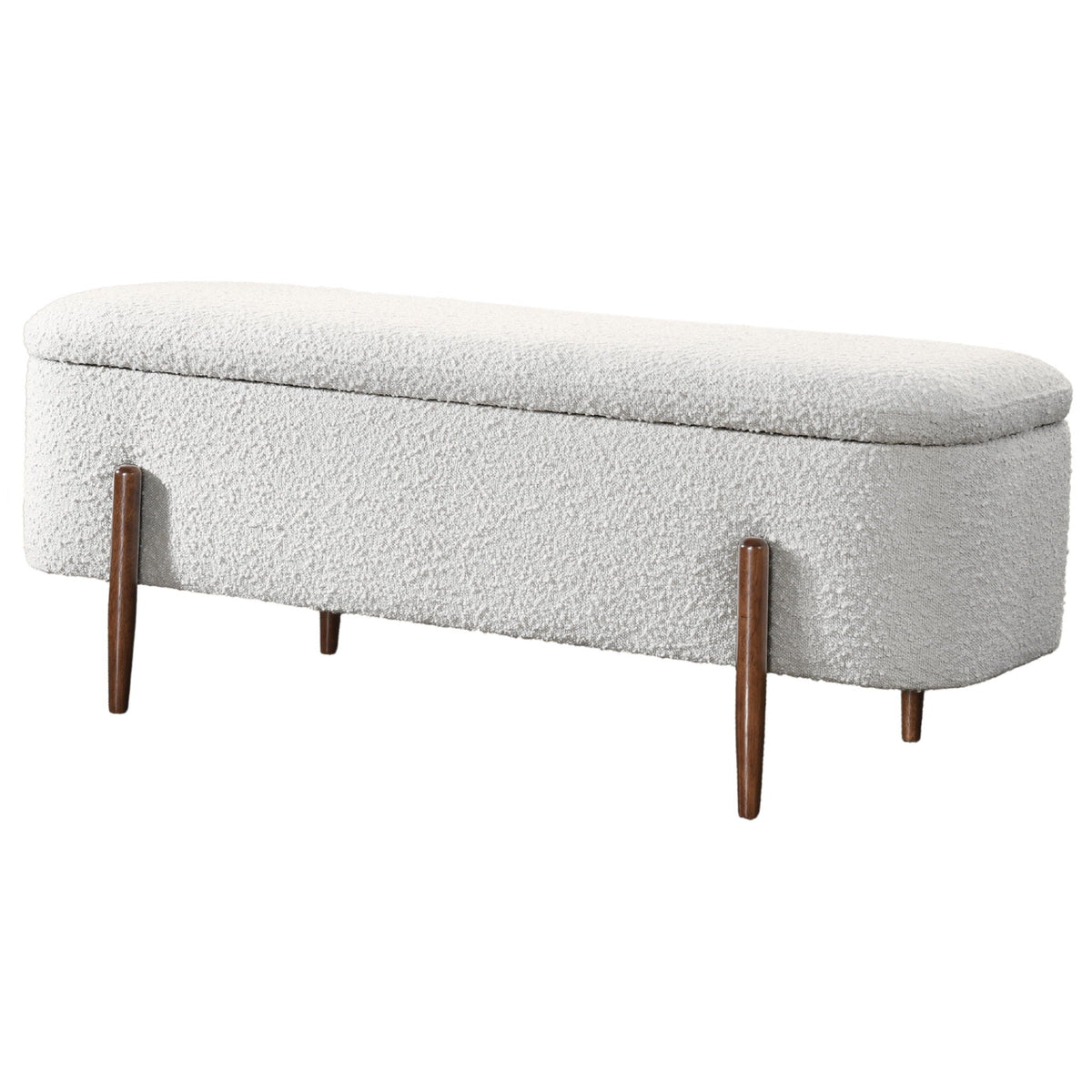 Ivory boucle storage bench with hidden storage, wood legs, HouseOfZazla on Tampa Home & Garden Store