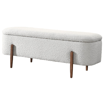 Ivory boucle storage bench with hidden storage, wood legs, HouseOfZazla on Tampa Home & Garden Store