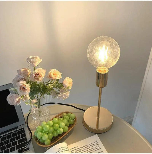 Stevvex desk lamp gold metal base with round glass bulb, modern study light on Tampa Home & Garden Store