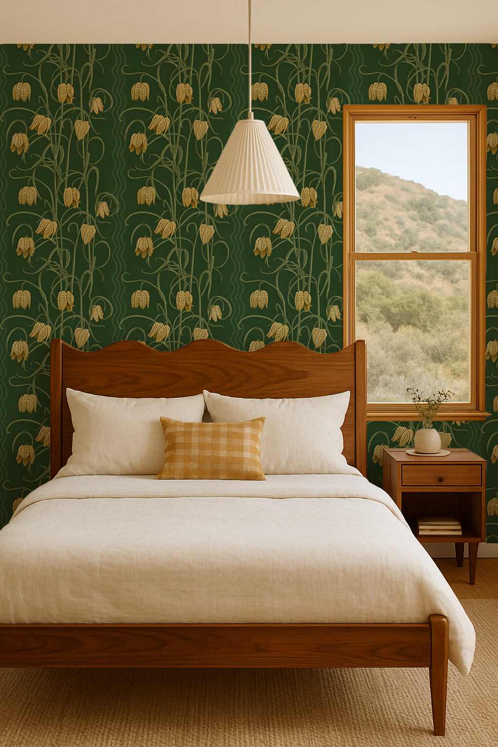 Papier peint Campanas, vert foncé et ocre
