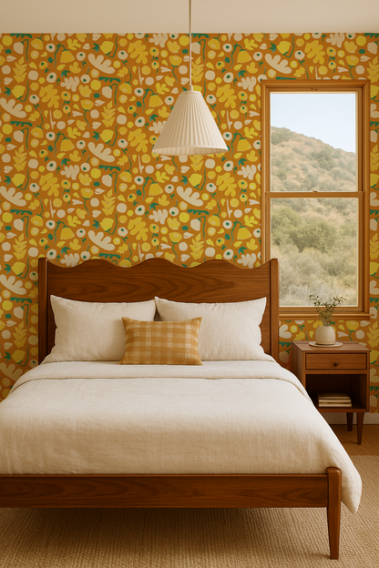 Papier peint floral Henri, or jaune