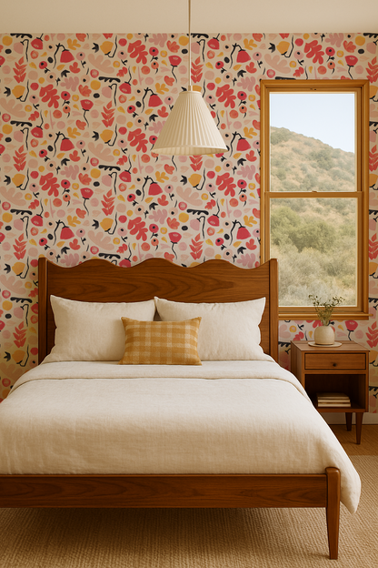 Papier peint floral Henri, rouge