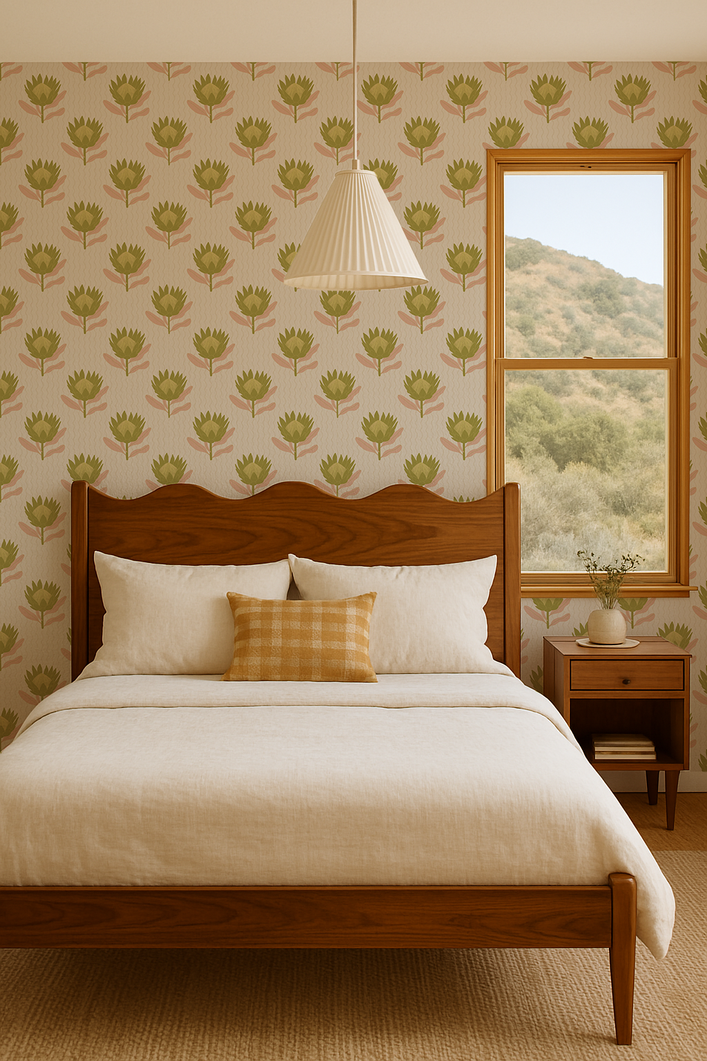 Papier peint King Protea, beige et olive
