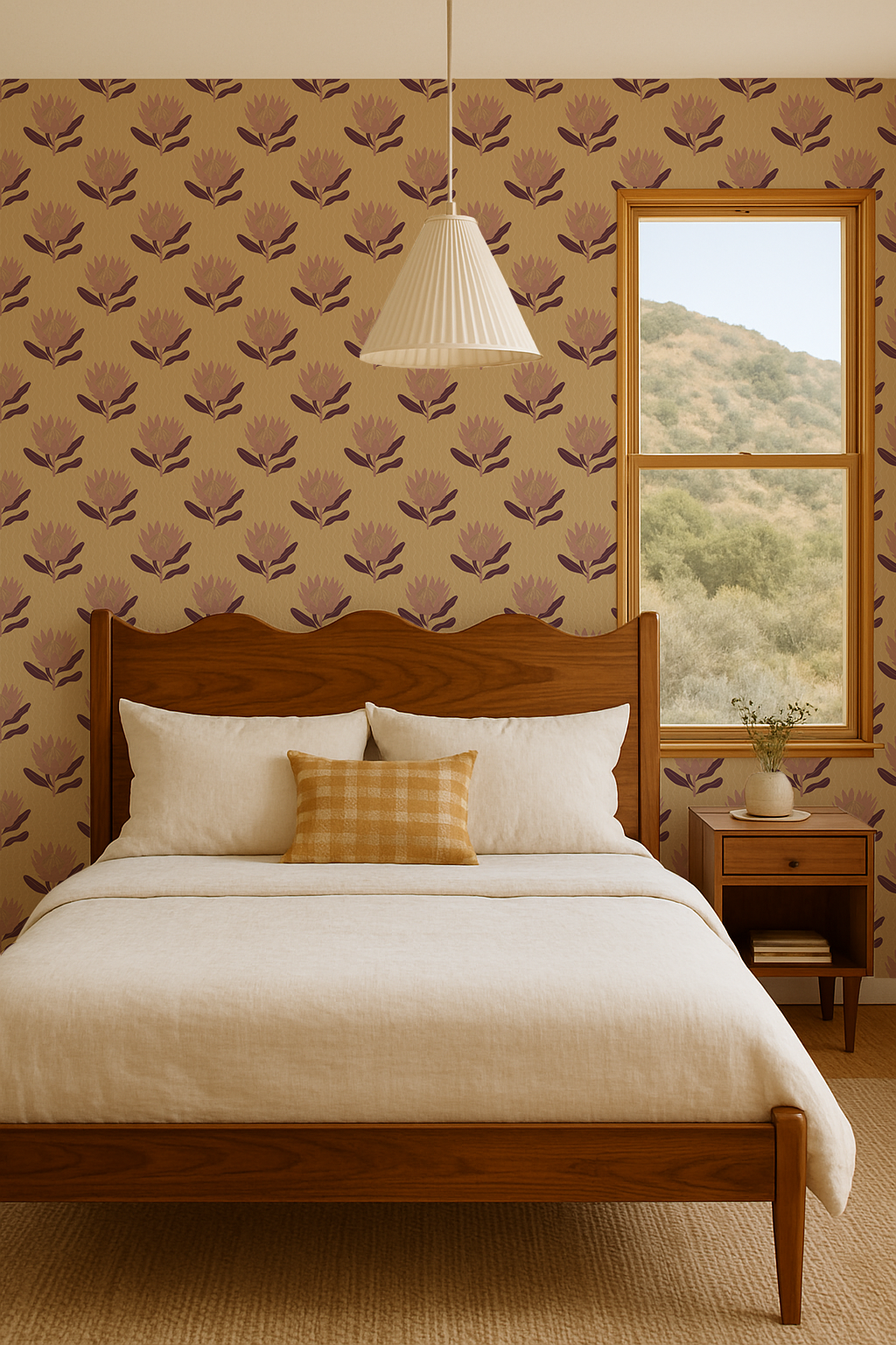 Papel pintado King Protea, amarillo mantequilla y malva