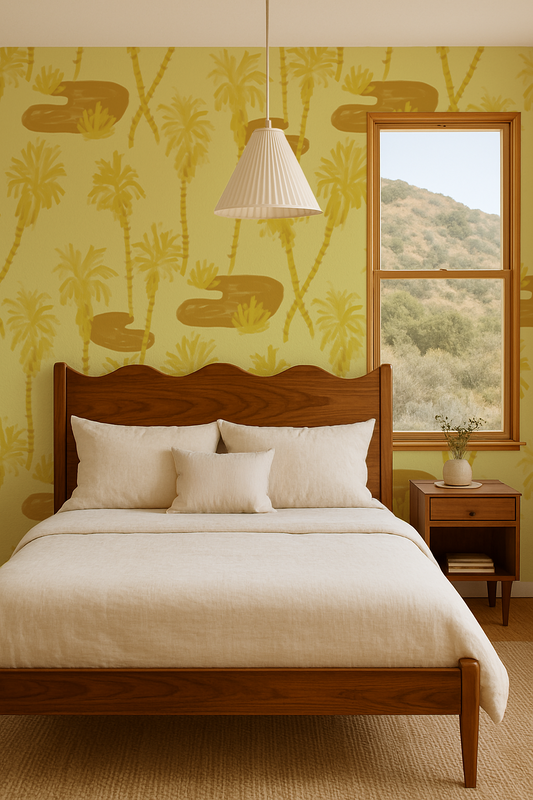 Palm Oasis Wallpaper, lemon yellow - Tampa Home & Garden Store