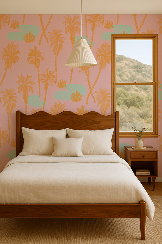 Palm Oasis Wallpaper, pink - Tampa Home & Garden Store