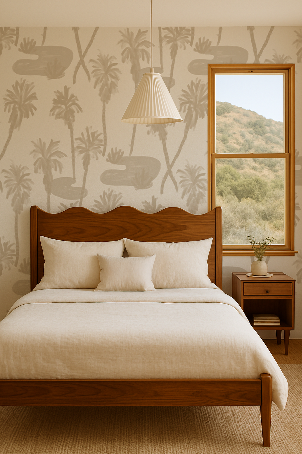 Palm Oasis Wallpaper, neutral and white