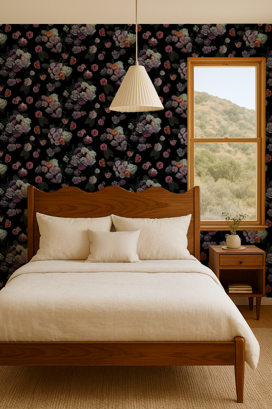 Rose Farm Wallpaper, black & pastel