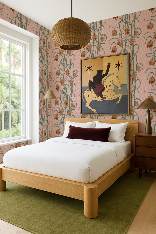 Campanas Wallpaper, dusty pink &  orange - Tampa Home & Garden Store