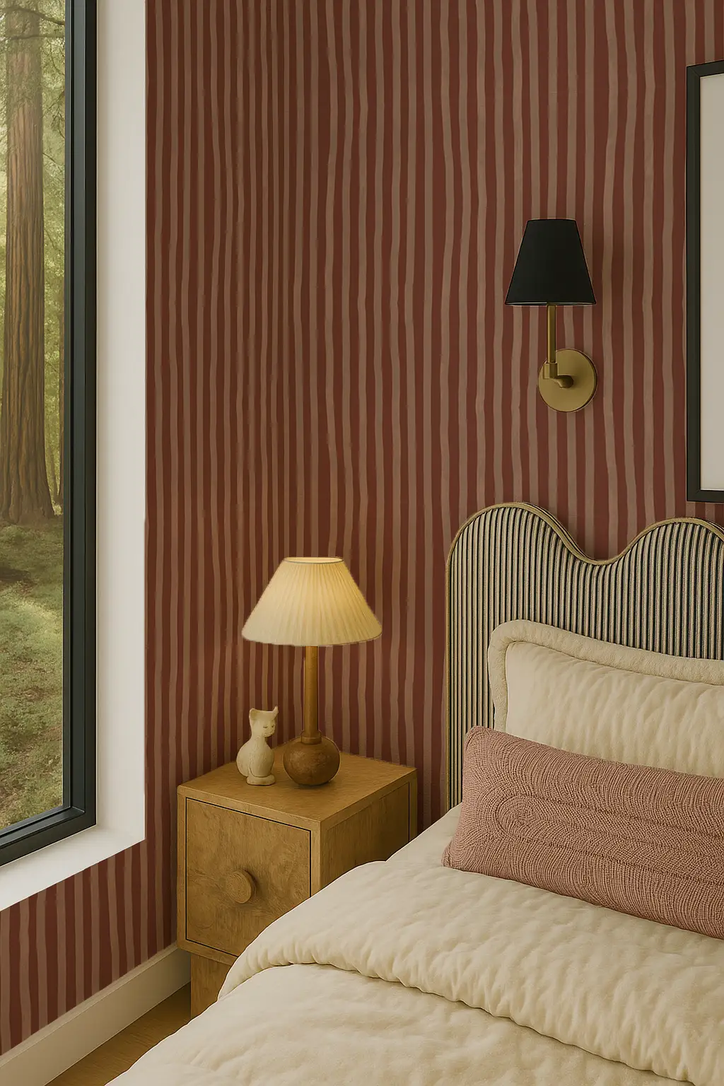 Dolce Stripe Wallpaper brown and peach by Samantha Santana Creative, vertical stripe pattern on Tampa Home & Garden Store