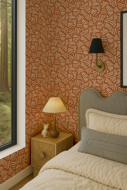 Papel pintado de rayas simples, naranja quemado